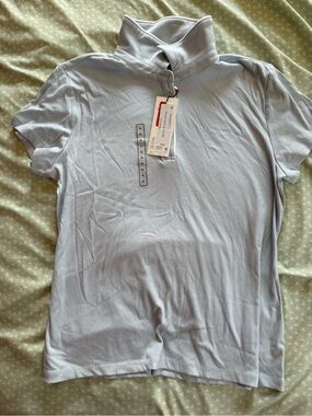CALIA by Carrie Underwood Pale Blue Short Sleeve Polo with Stand Collar